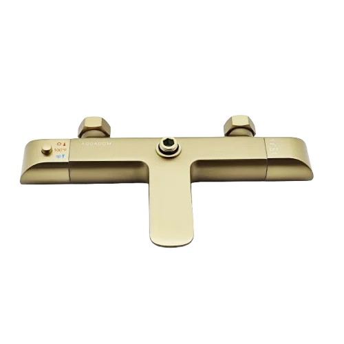 Aquadom ZEN 3-Function Thermostatic Shower System with 10″ Square Rainfall Head Brushed GoldFinish