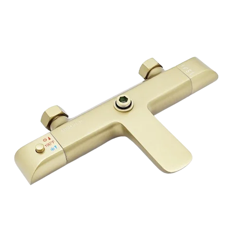 Aquadom ZEN 3-Function Thermostatic Shower System with 10″ Square Rainfall Head Brushed GoldFinish