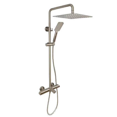 Aquadom ZEN 3-Function Thermostatic Shower System with 10″ Square Rainfall Head Brushed Nickel Finish