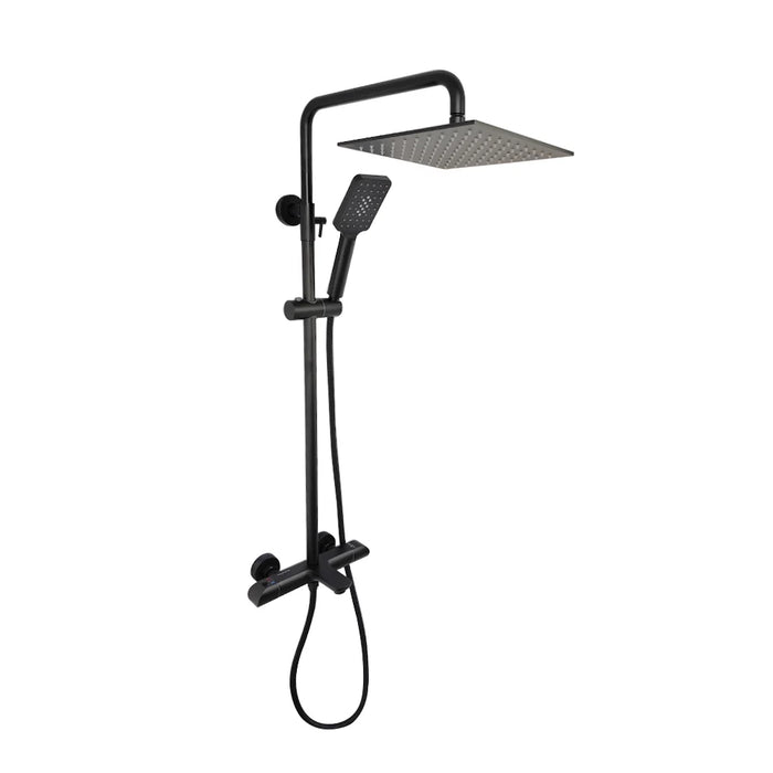 Aquadom ZEN 3-Function Thermostatic Shower System with 10″ Square Rainfall Head Matte Black Finish