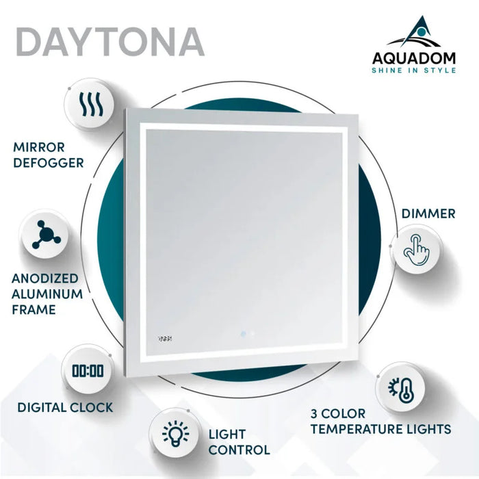 Aquadom Daytona 30'' × 36'' LED Lighted Bathroom Mirror