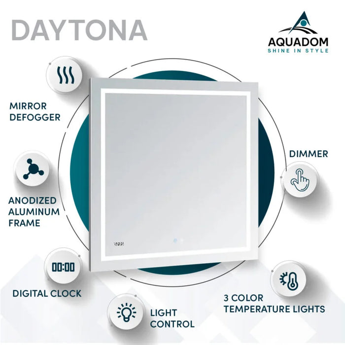 Aquadom Daytona 36'' × 36'' LED Lighted Bathroom Mirror