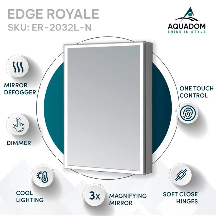 Aquadom Edge Royale 20'' × 32'' Left Hinge LED Lighted Medicine Cabinet