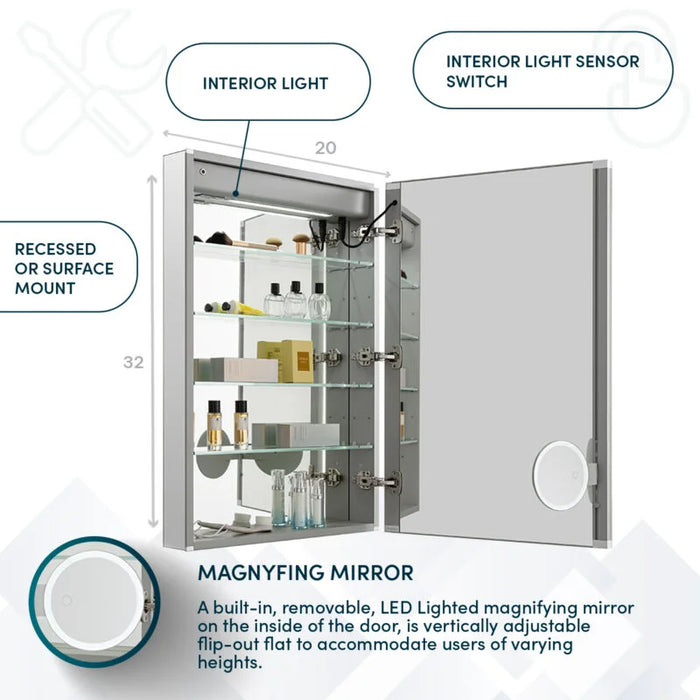 Aquadom Edge Royale 20'' × 32'' Right Hinge LED Lighted Medicine Cabinet