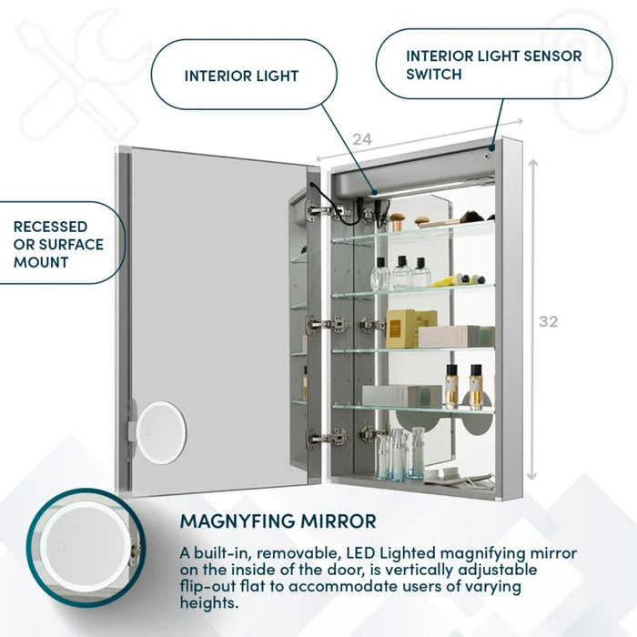 Aquadom Edge Royale 24'' × 32'' Left Hinge LED Lighted Medicine Cabinet