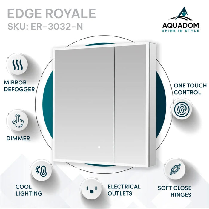 Aquadom Edge Royale 30'' × 32'' LED Medicine Cabinet