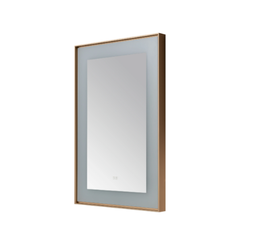 Aquadom Lexington 24''x 36'' x 2.28'' LED Lighted Slim Frame Mirror with Defogger Brushed Gold Finish