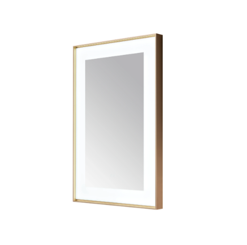 Aquadom Lexington 24''x 36'' x 2.28'' LED Lighted Slim Frame Mirror with Defogger Brushed Gold Finish