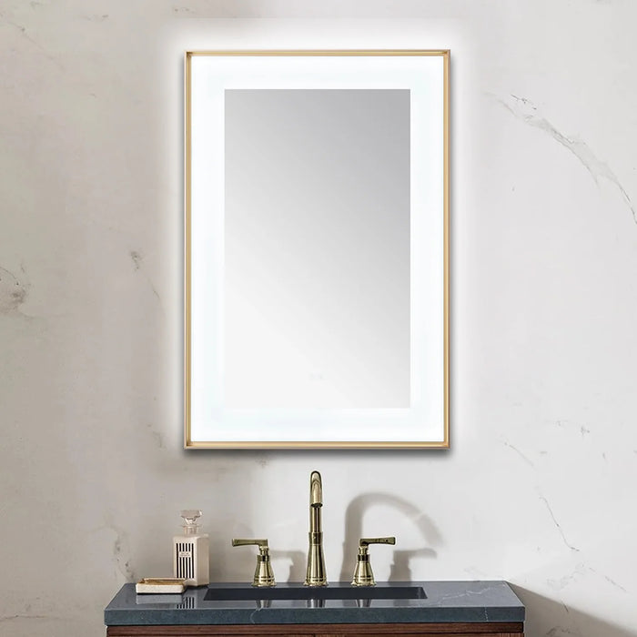 Aquadom Lexington 24''x 36'' x 2.28'' LED Lighted Slim Frame Mirror with Defogger Brushed Gold Finish
