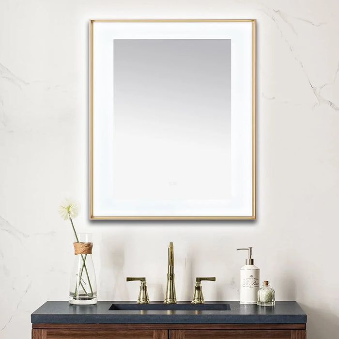 Aquadom Lexington 30''x 36'' x 2.28'' LED Lighted Slim Frame Mirror with Defogger Brushed Gold Finish