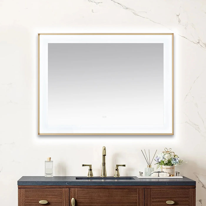 Aquadom Lexington 48''x 36'' x 2.28'' LED Lighted Slim Frame Mirror with Defogger Brushed Gold Finish
