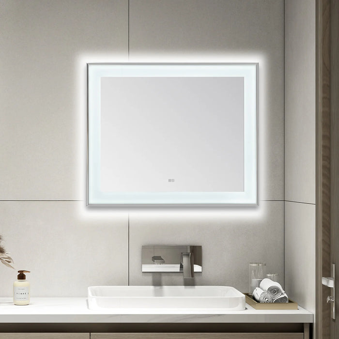 Aquadom Lexington 48''x 36'' x 2.28'' LED Lighted Slim Frame Mirror with Defogger Chrome Finish