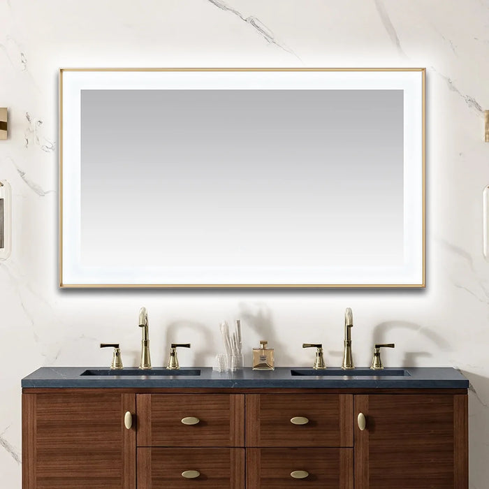 Aquadom Lexington 60''x 36'' x 2.28'' LED Lighted Slim Frame Mirror with Defogger Brushed Gold Finish