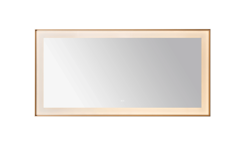 Aquadom Lexington 72''x 36'' x 2.28'' LED Lighted Slim Frame Mirror with Defogger Brushed Gold Finish