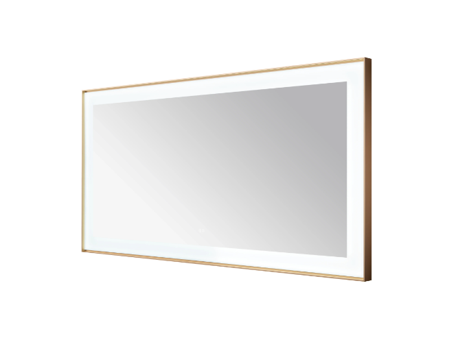Aquadom Lexington 72''x 36'' x 2.28'' LED Lighted Slim Frame Mirror with Defogger Brushed Gold Finish