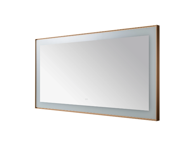 Aquadom Lexington 72''x 36'' x 2.28'' LED Lighted Slim Frame Mirror with Defogger Brushed Gold Finish