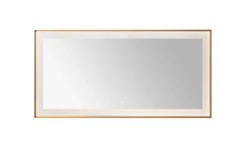 Aquadom Lexington 72''x 36'' x 2.28'' LED Lighted Slim Frame Mirror with Defogger Brushed Gold Finish