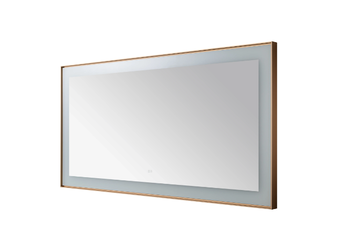 Aquadom Lexington 72''x 36'' x 2.28'' LED Lighted Slim Frame Mirror with Defogger Brushed Gold Finish