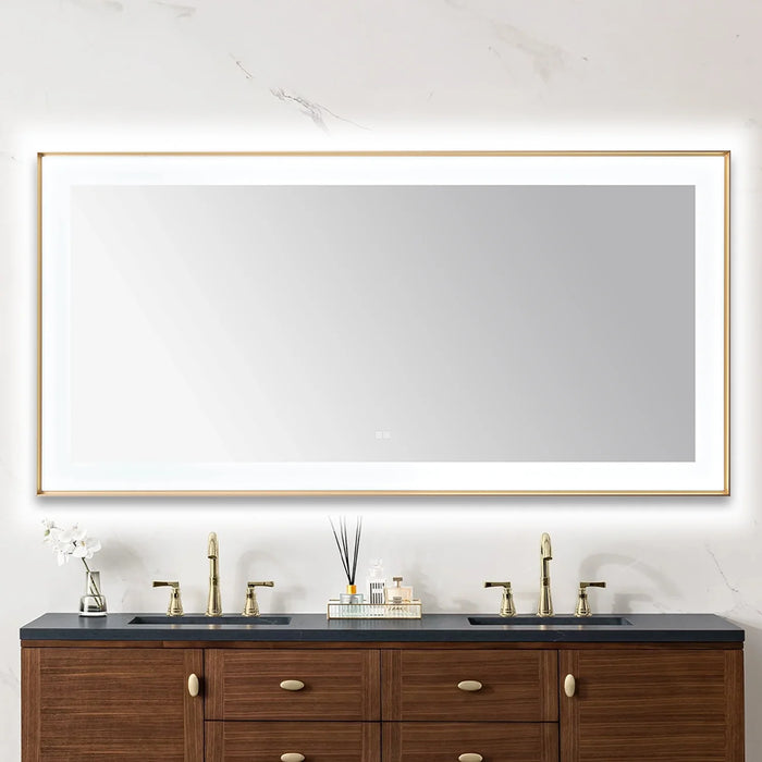 Aquadom Lexington 72''x 36'' x 2.28'' LED Lighted Slim Frame Mirror with Defogger Brushed Gold Finish