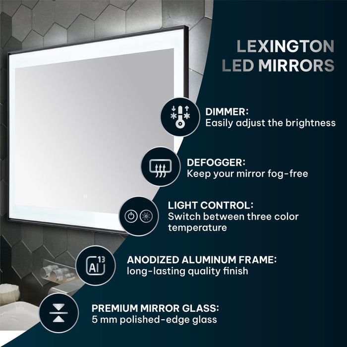 Aquadom Lexington 72''x 36'' x 2.28'' LED Lighted Slim Frame Mirror with Defogger Chrome Finish