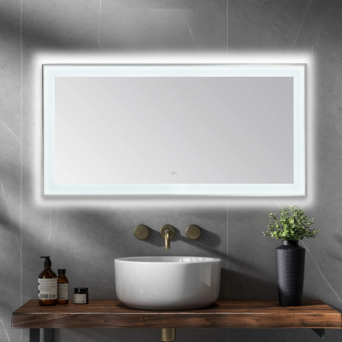 Aquadom Lexington 72''x 36'' x 2.28'' LED Lighted Slim Frame Mirror with Defogger Chrome Finish