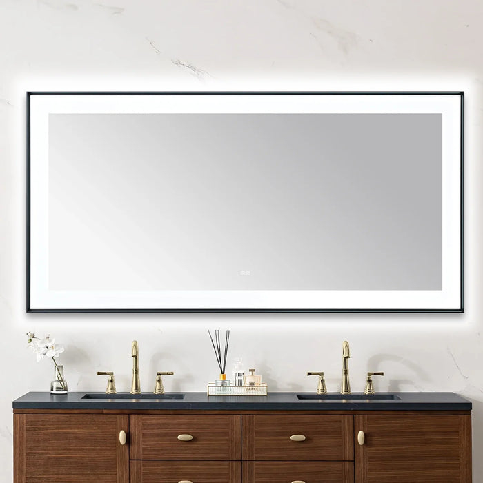 Aquadom Lexington 72''x 36'' x 2.28'' LED Lighted Slim Frame Mirror with Defogger Matte Black Finish