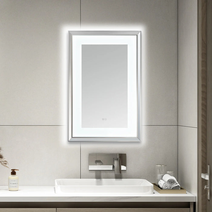 Aquadom Madison 24''x 36'' x 2.28'' LED Lighted Chamfer Frame Mirror with Defogger Chrome