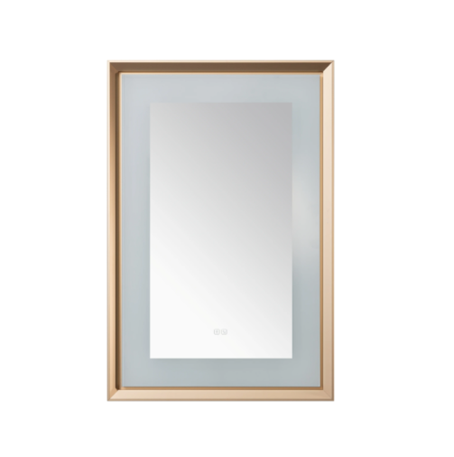 Aquadom Madison 24''x 36'' x 2.28'' LED Lighted Chamfer Frame Mirror with Defogger Chrome Brushed Gold Finish