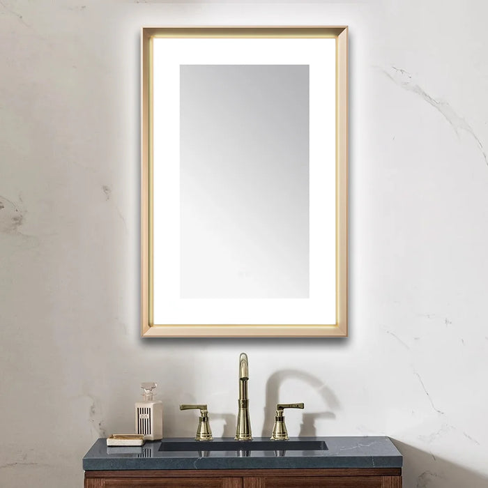 Aquadom Madison 24''x 36'' x 2.28'' LED Lighted Chamfer Frame Mirror with Defogger Chrome Brushed Gold Finish