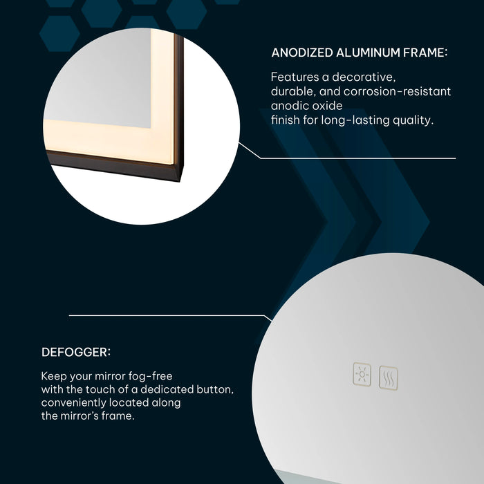 Aquadom Madison 24''x 36'' x 2.28'' LED Lighted Chamfer Frame Mirror with Defogger Matte Black Finish