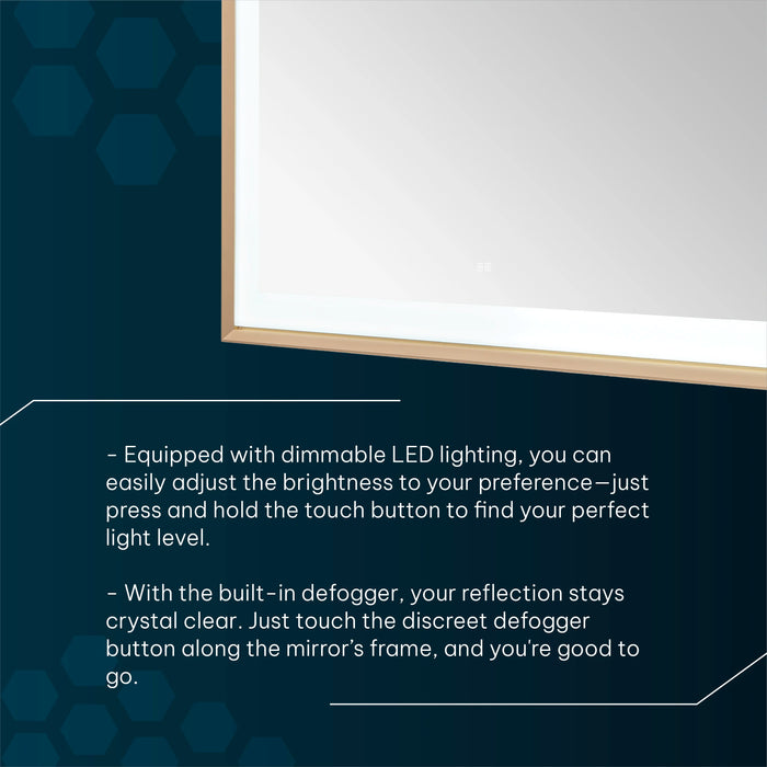 Aquadom Madison 30''x 36'' x 2.28'' LED Lighted Chamfer Frame Mirror with Defogger Brushed Gold Finish