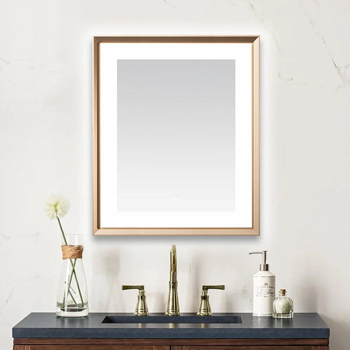 Aquadom Madison 30''x 36'' x 2.28'' LED Lighted Chamfer Frame Mirror with Defogger Brushed Gold Finish