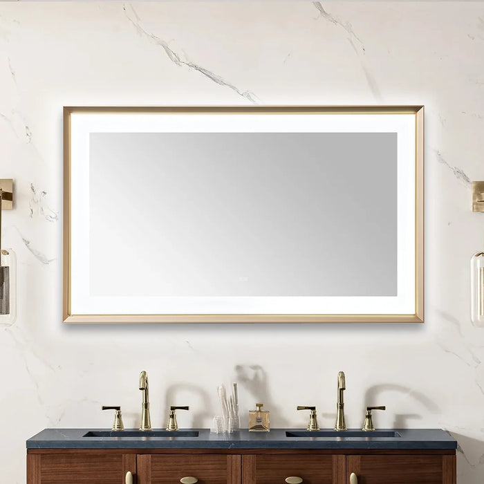 Aquadom Madison 60''x 36'' x 2.28'' LED Lighted Chamfer Frame Mirror with Defogger Brushed Gold Finish