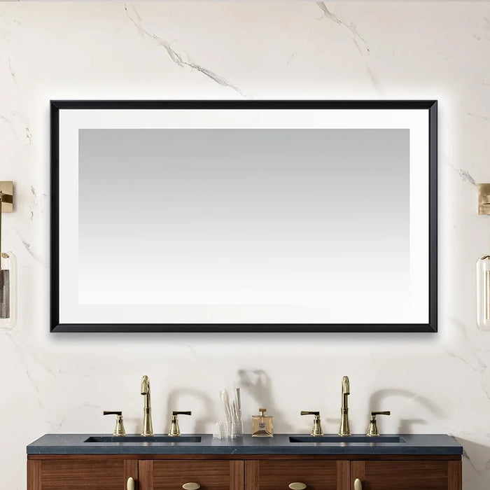 Aquadom Madison 60''x 36'' x 2.28'' LED Lighted Chamfer Frame Mirror with Defogger Matte Black Finish