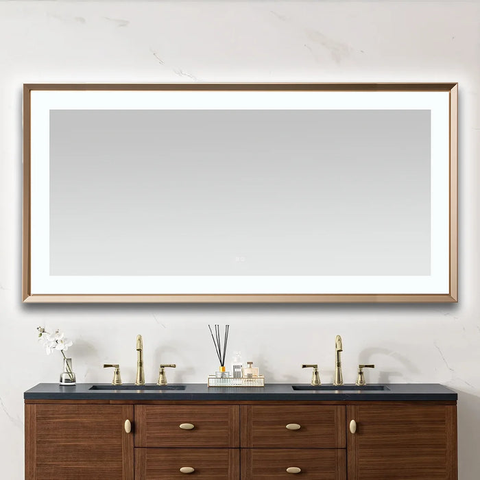 Aquadom Madison 72''x 36'' x 2.28'' LED Lighted Chamfer Frame Mirror with Defogger Brushed Gold Finish