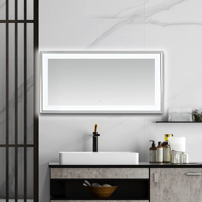 Aquadom Madison 72''x 36'' x 2.28'' LED Lighted Chamfer Frame Mirror with Defogger Chrome Finish