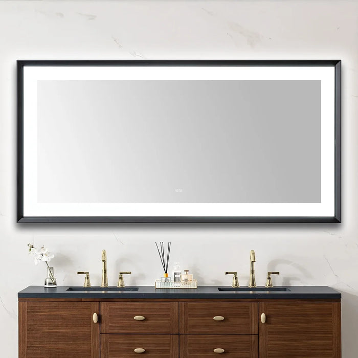 Aquadom Madison 72''x 36'' x 2.28'' LED Lighted Chamfer Frame Mirror with Defogger Matte Black Finish