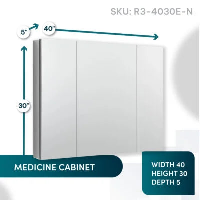 Aquadom Royale 40" × 30" Triple Door Medicine Cabinet R3-4030E-N