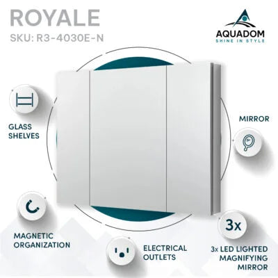 Aquadom Royale 40" × 30" Triple Door Medicine Cabinet R3-4030E-N