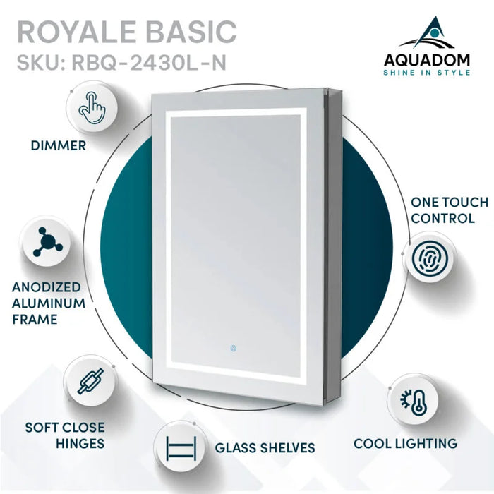 Aquadom Royale Basic Q 24'' × 30'' Left Hinge LED Lighted Medicine Cabinet