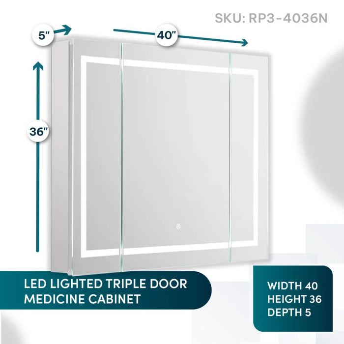 Aquadom Royale Plus 40''× 36'' LED Lighted Triple Door Medicine Cabinet