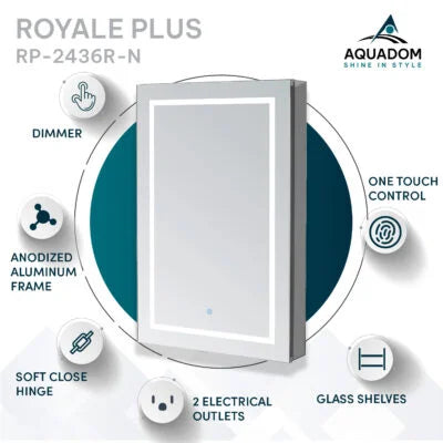 Aquadom Royale Plus 24" x 36" Right Hinge LED Lighted Medicine Cabinet