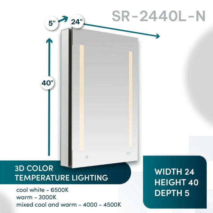 Aquadom Signature Royale 24'' × 40'' Left Hinge LED Lighted Medicine Cabinet