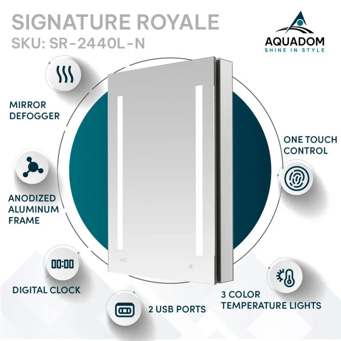 Aquadom Signature Royale 24'' × 40'' Left Hinge LED Lighted Medicine Cabinet
