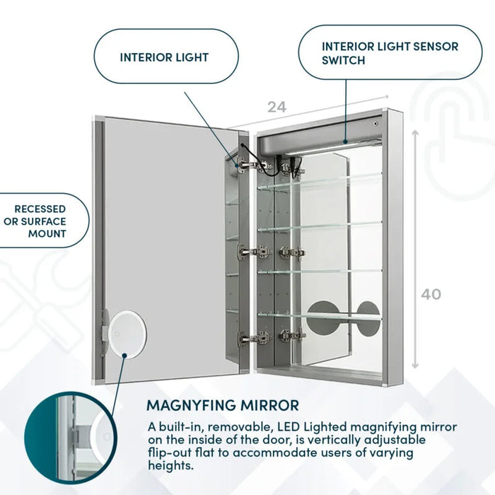 Aquadom Signature Royale 24'' × 40'' Left Hinge LED Lighted Medicine Cabinet