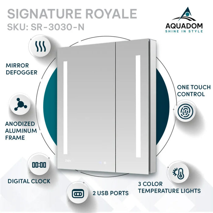 Aquadom Signature Royale 30'' × 30'' LED Lighted Medicine Cabinet