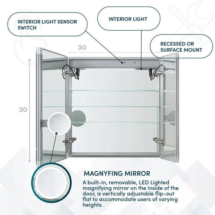 Aquadom Signature Royale 30'' × 30'' LED Lighted Medicine Cabinet