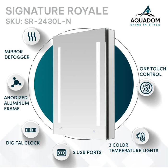 Aquadom Signature Royale 24'' × 30'' Left Hinge LED Lighted Medicine Cabinet