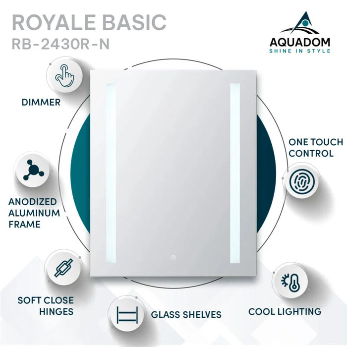 Aquadom Royale Basic 24'' × 30'' Right Hinge LED Lighted Medicine Cabinet