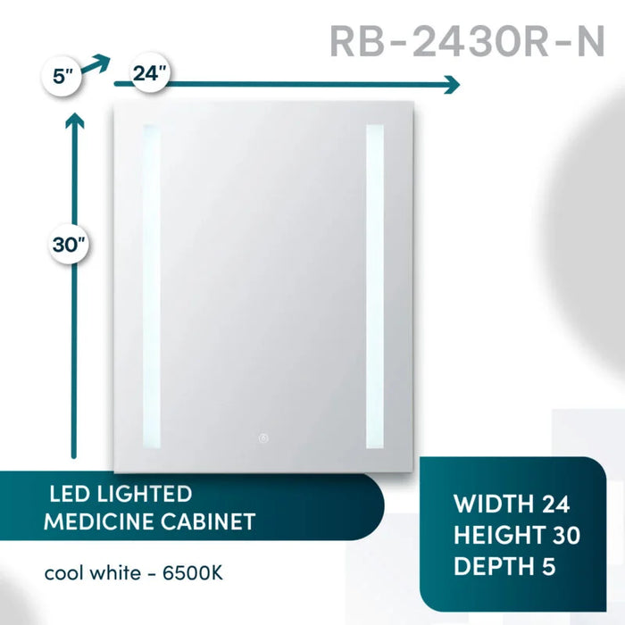 Aquadom Royale Basic 24'' × 30'' Right Hinge LED Lighted Medicine Cabinet